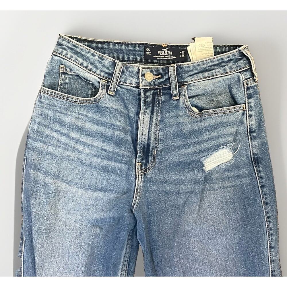 Hollister Ultra High Rise Vintage Straight Jeans 5S Distressed Ripped Stretch - Picture 2 of 6